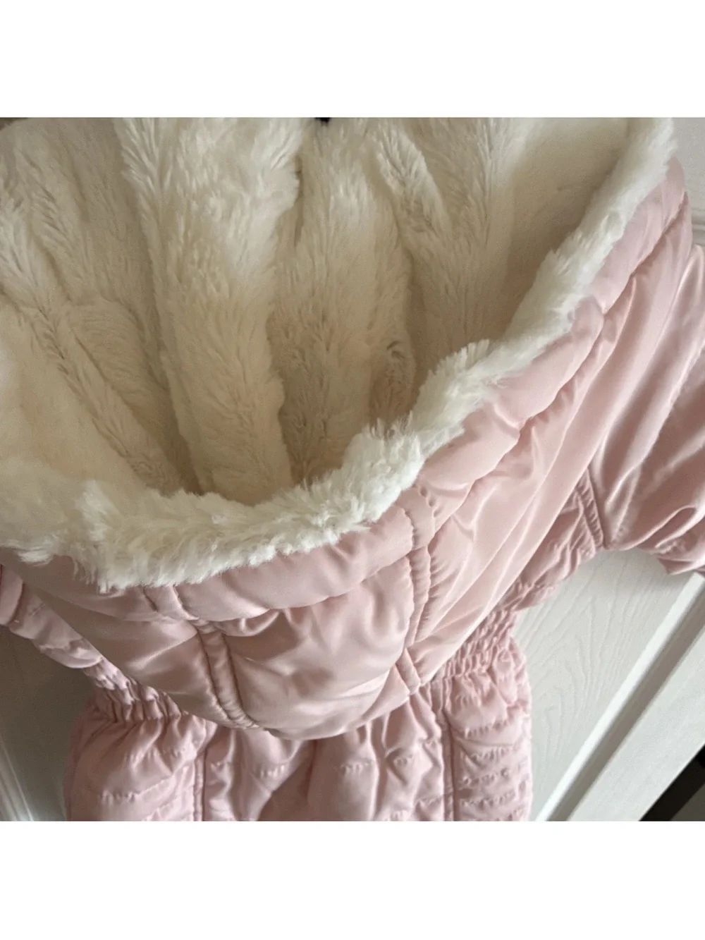DKNY Girls Light Pink Faux-Fur Lined Puffer Jacket